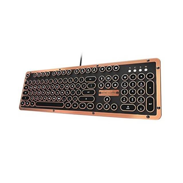 azio retro classic bluetooth artisan  luxury vintage backlit mechanical keyboard, black/copper mkretrolbt03us