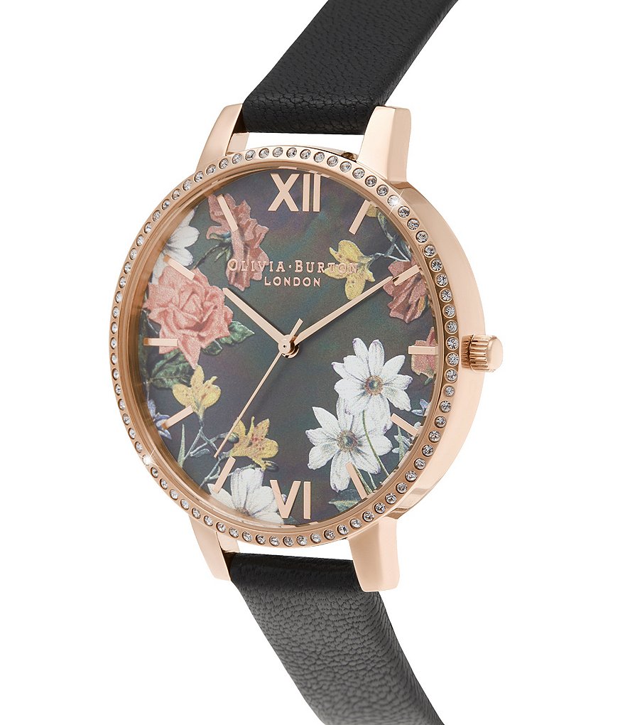 Olivia Burton Big Mother Of Pearl Dial Black & Rose Gold Watch