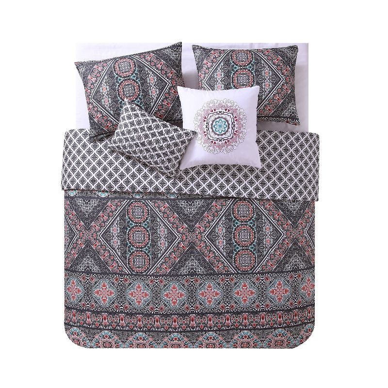 King 5pc Jaline Reversible Medallion Comforter Set Pink - VCNY Home