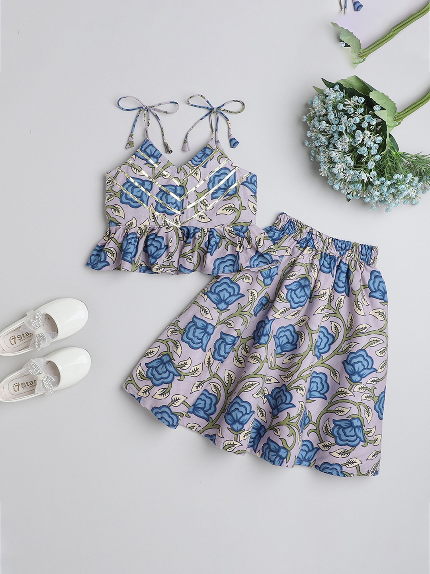 Many Frocks Kids Purple Embellished Ghagra with Choli