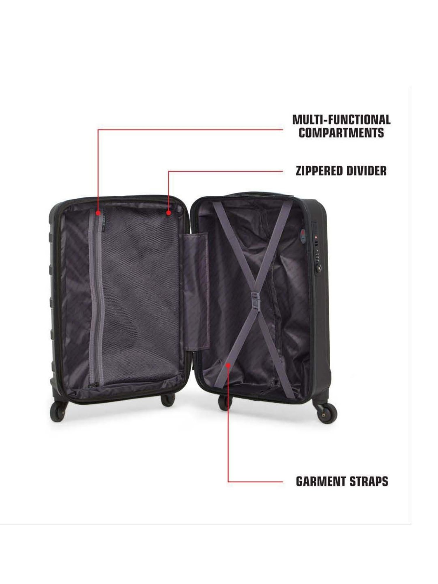 Swiss Brand Baden Range Black Textured Hard Medium Trolley Bag - 26 cm