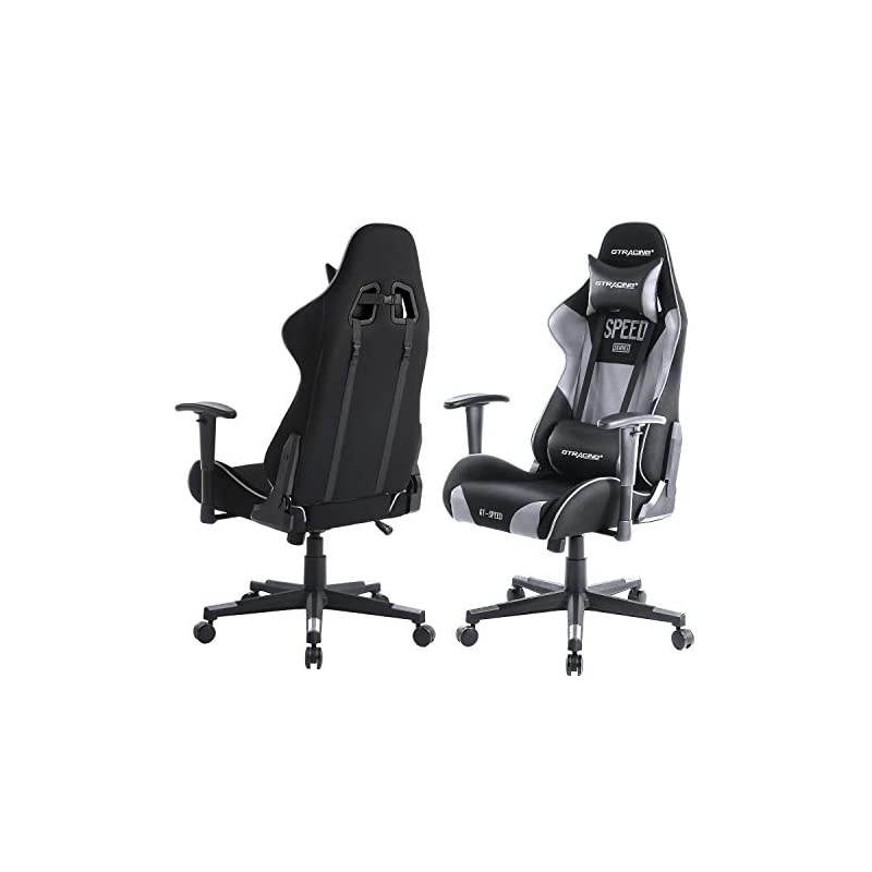 Gaming Chair Fabric and Pu Computer Racing Office Chair High Back Backrest and Height Adjustable E-Sports Ergonomic Chair with Pillows Gray