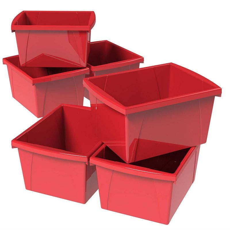 Storex 4 Gallon (15L) Classroom Storage Bin, 13.6 x 11.3 x 7.9", Red, Case of 6 (61452U06C)