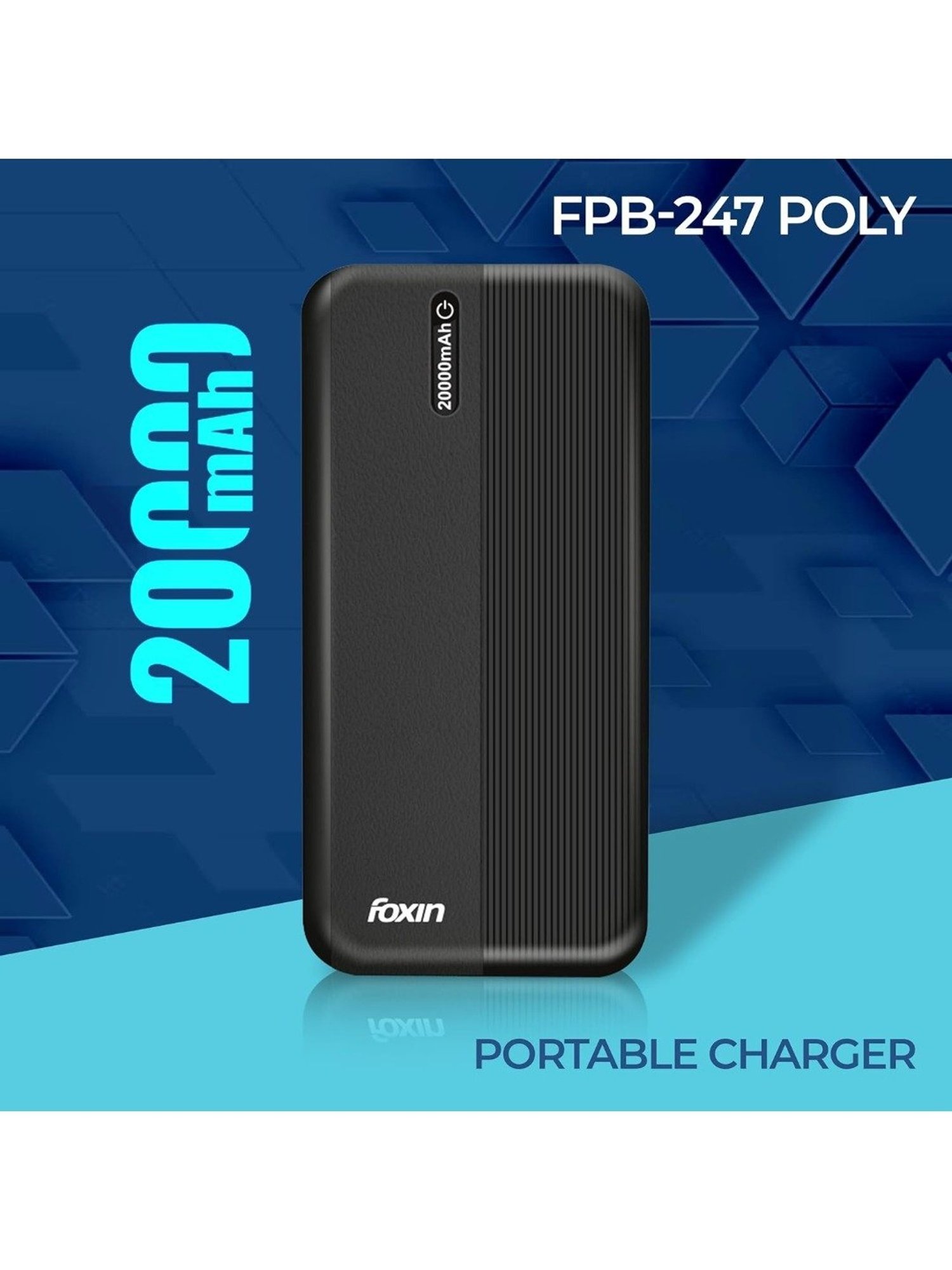 Foxin FPB-247 Poly 12W, 20000mAh Power Bank with Fast Power Delivery Charging (Black)