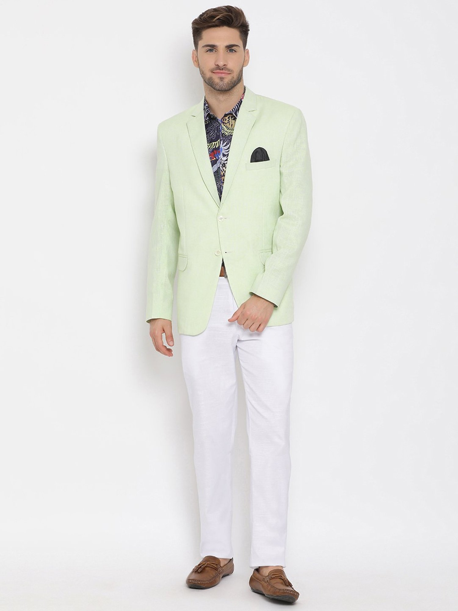 Hangup Plus Lime Green & White Regular Fit Three Piece Suit