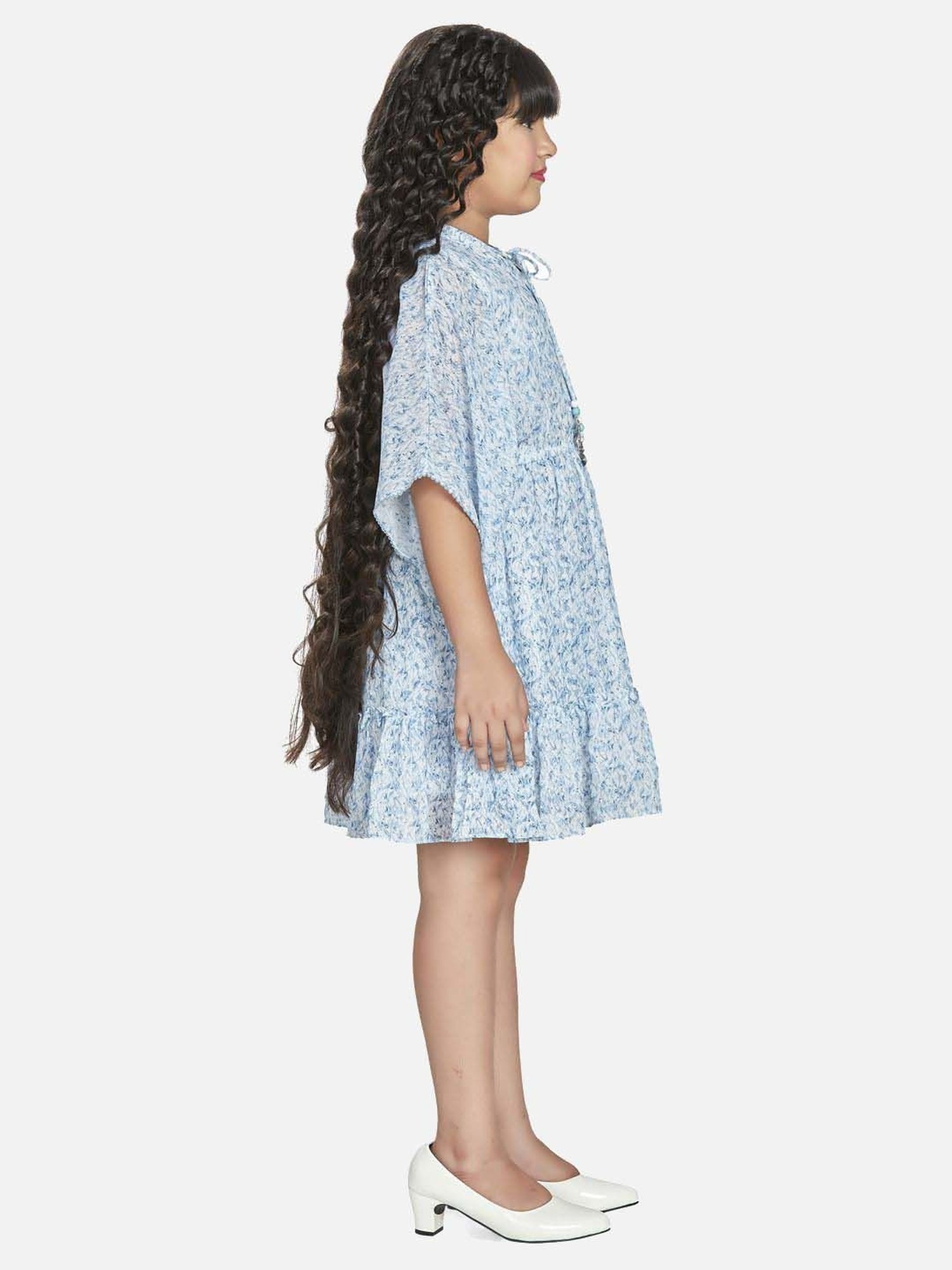 Peppermint Girls Blue Printed Dress