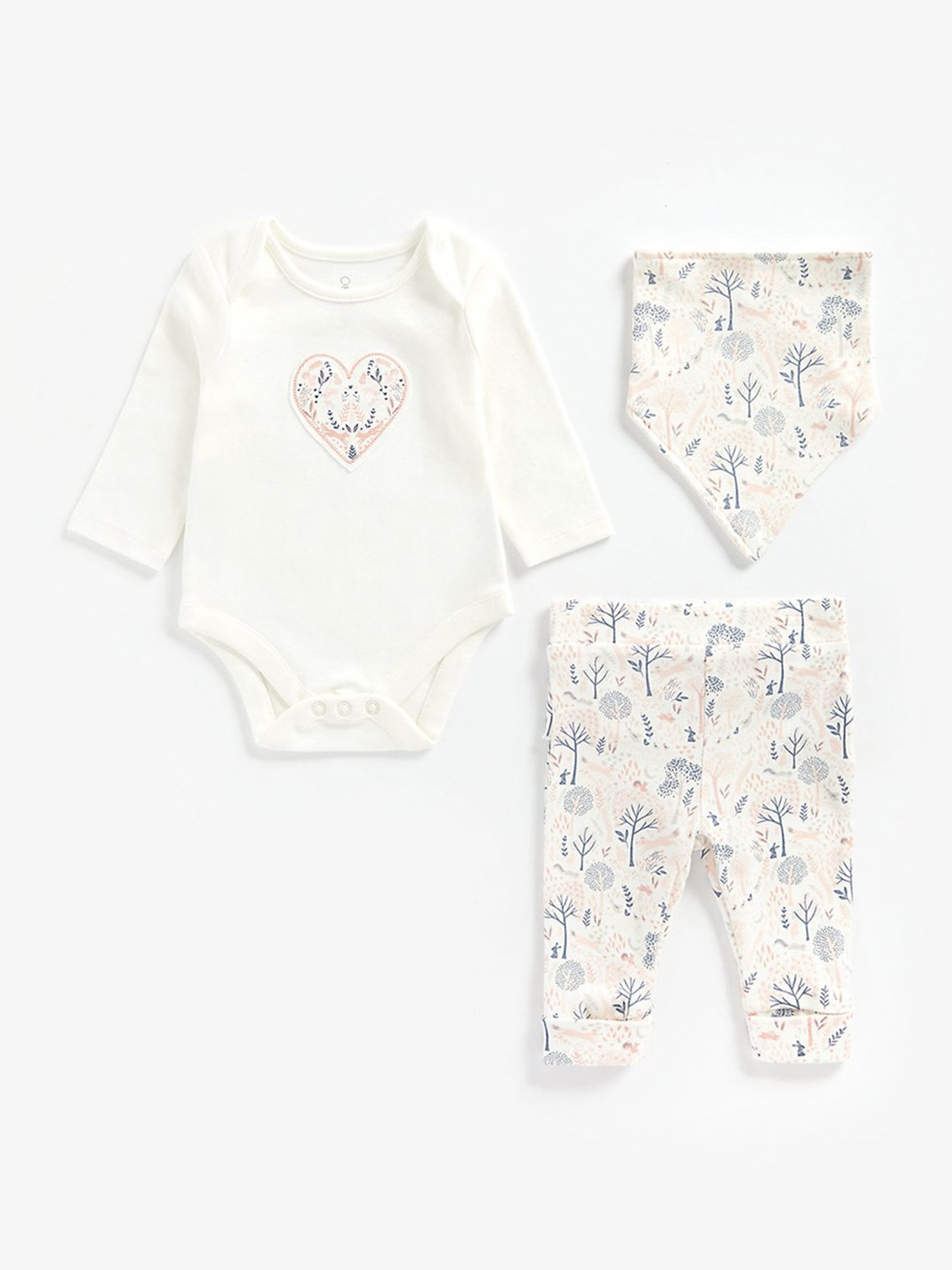Mothercare Kids Off White Applique Full Sleeves Bodysuit, Pyjamas with Bib