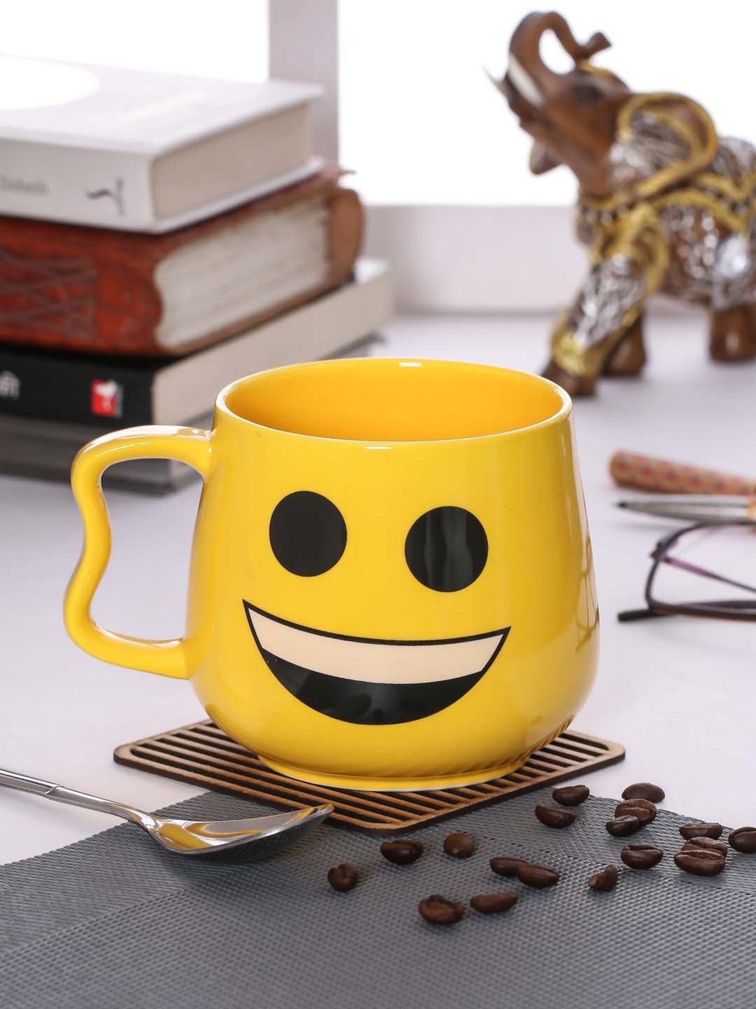 JCPL Yellow Ceramic 10.3 cm Milk Mug (0.33 L) - Set of 2