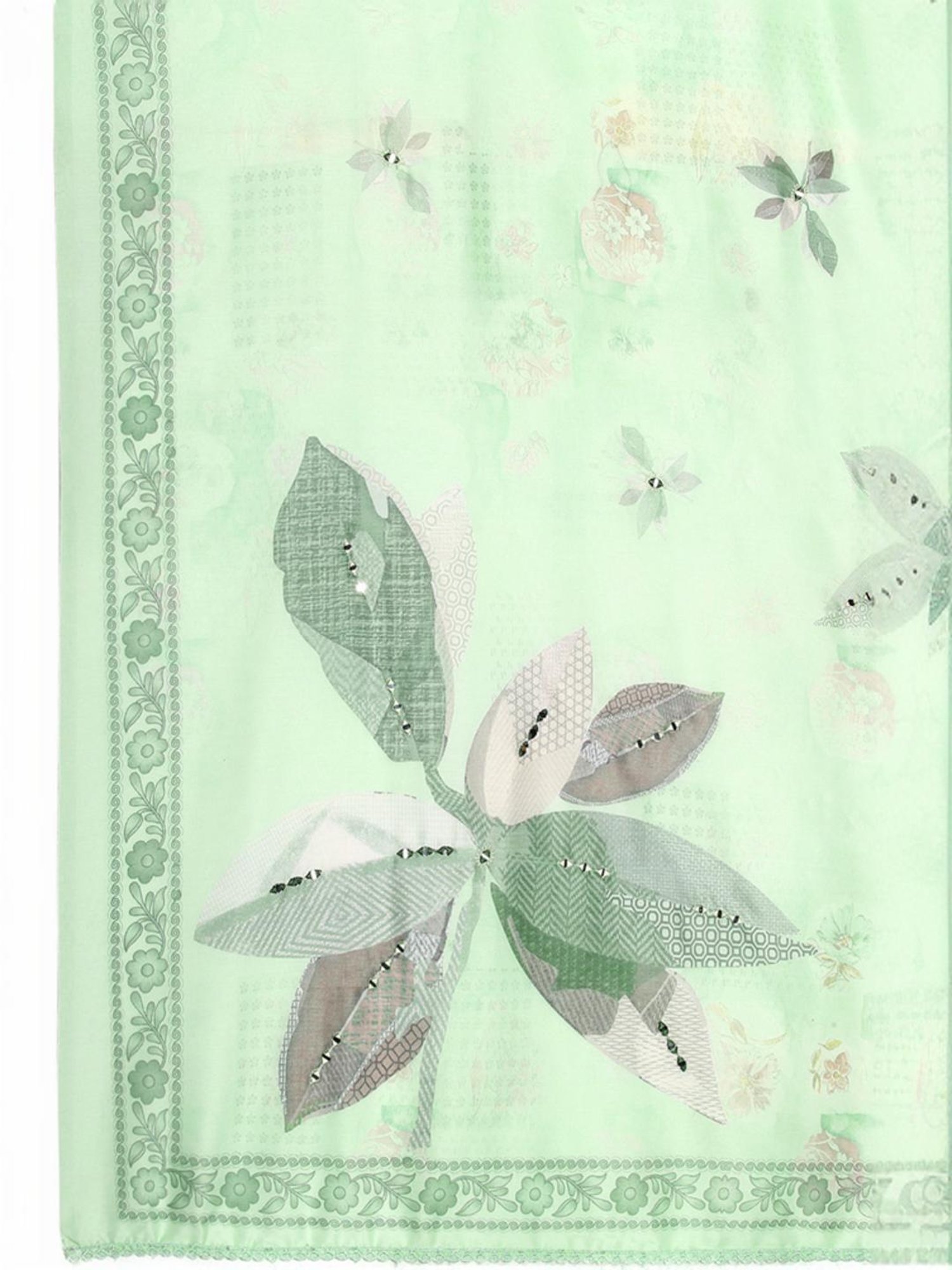 Soch Womens Sap Green Floral Print Linen Unstitched Dress Material With Mirrors