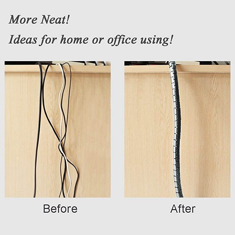 Cable Wires Organizer  Coiled Tube Cable Management PC Cinema TV Cables Sleeve with Cord Organizer Clip Hide Wires Cover Cables to Keep Desk Tidy to Protect Cable from Pets Bite Grey