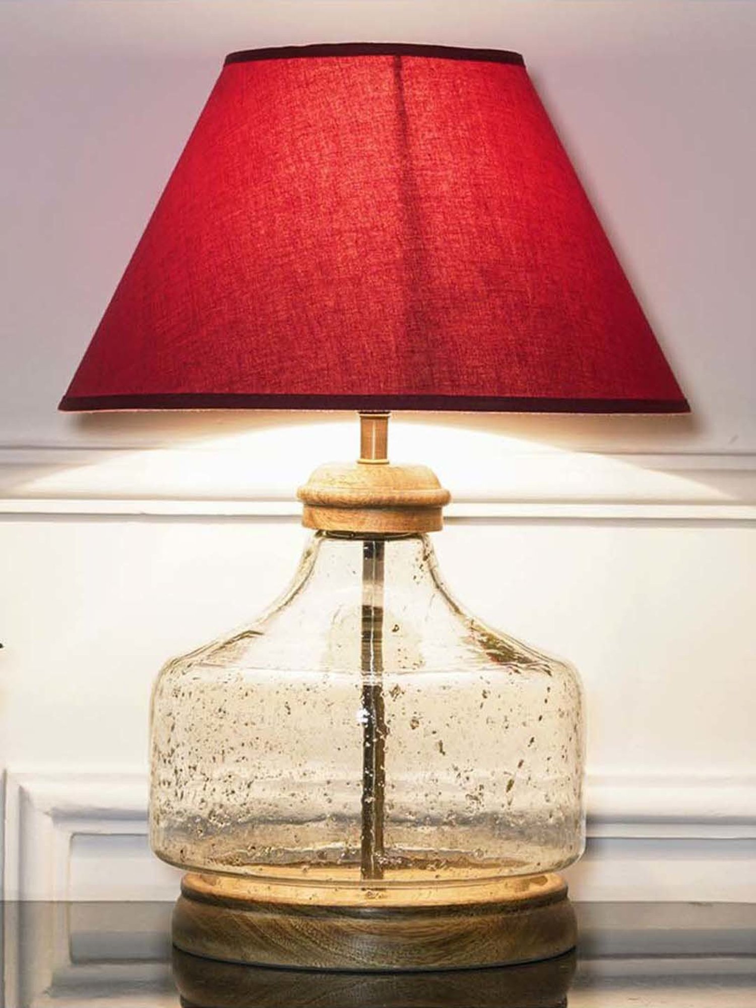 Kapoor Lamp Shades Clear & Brown Glass Tuscan Table Lamp With Cotton Shade