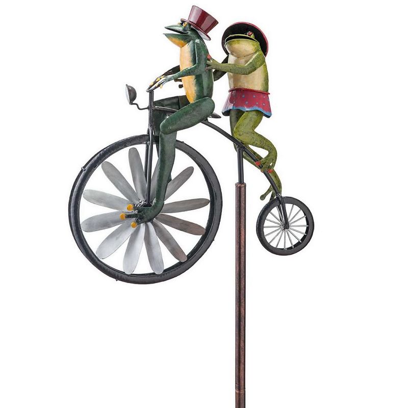 Wind & Weather Frogs on a Vintage Bicycle Metal Wind Spinner