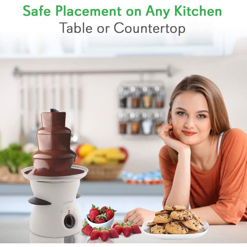 NutriChef PKFNMK16.5 Electric Countertop 3 Tier Stainless Steel Fondue Maker Fountain for Melted Chocolate, Cheese, Liqueurs, Caramel Dip, White