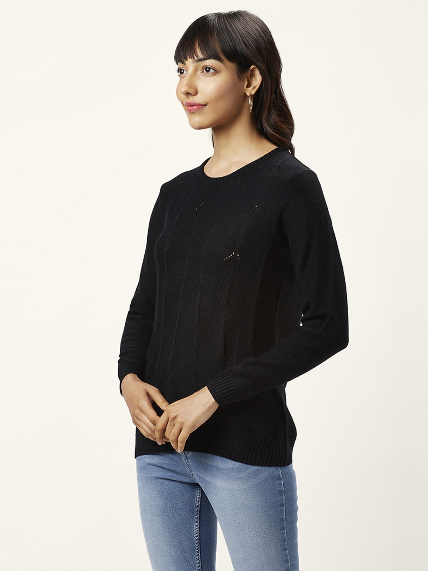 Honey by Pantaloons Black Self Pattern Sweater