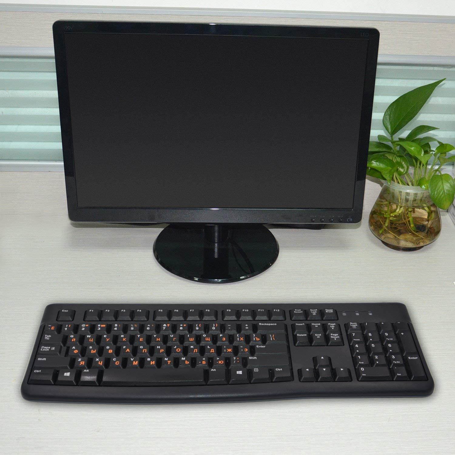 [2PCS PACK] FORITO Russian Keyboard Stickers, Keyboard Replacement Sticker Black Background with Orange Lettering for Computer Keyboard(Russian-Orange)