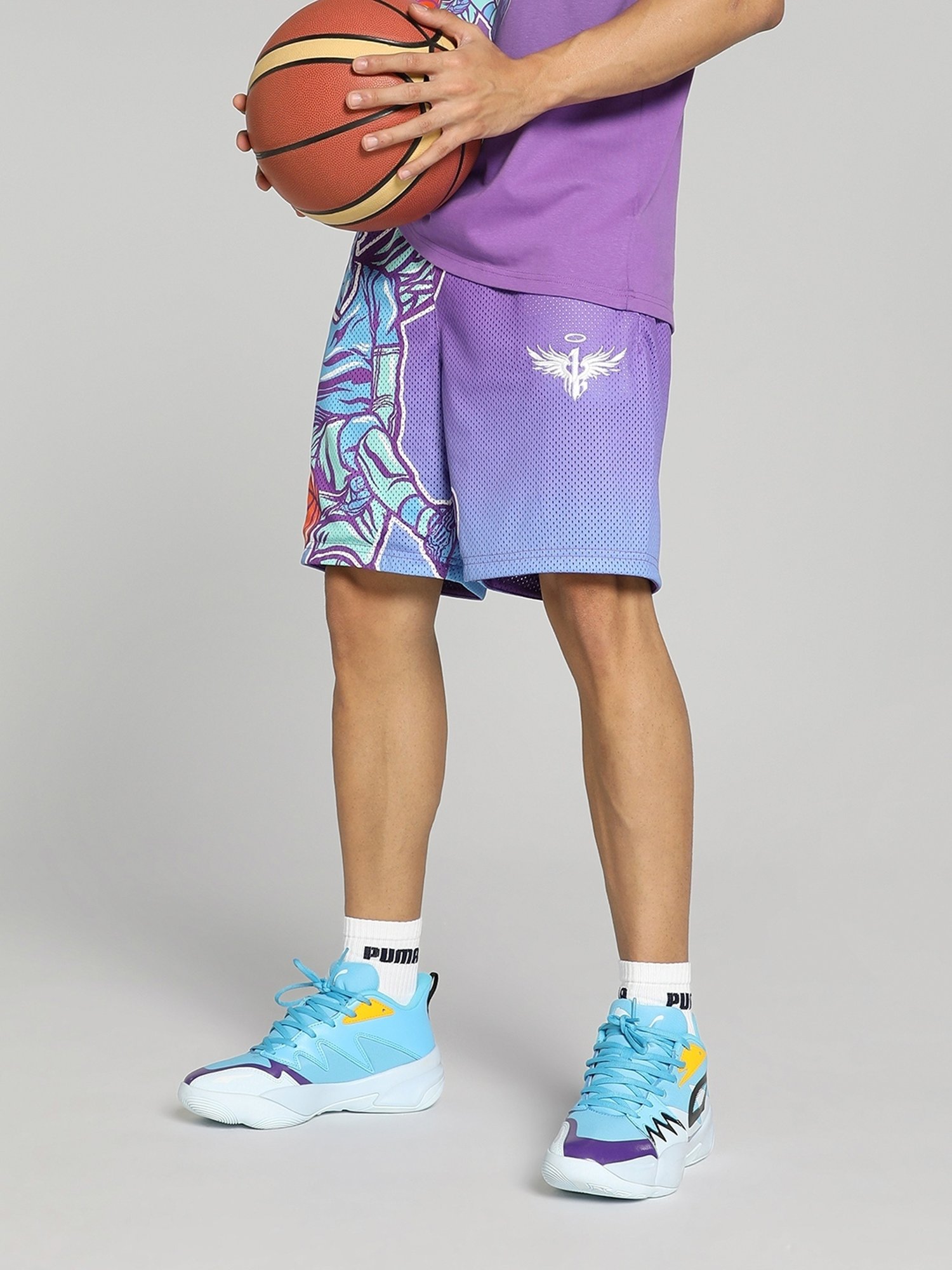 Puma MELO X CHAROLETTE Purple Glimmer Regular Fit Printed Sports Shorts