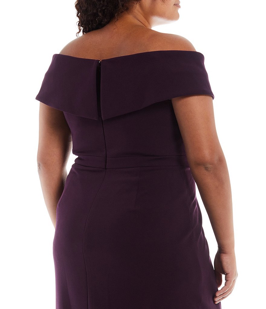 Xscape Plus Size Off-the-Shoulder V-Neck Short Sleeve Tulip Skirt Sheath Gown