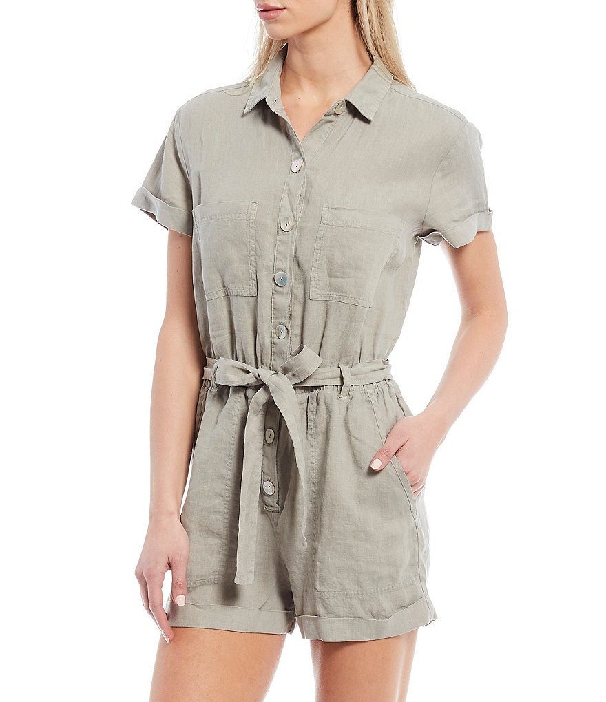Cloth & Stone Rolled Hem Short Sleeve Pocket Utility Romper