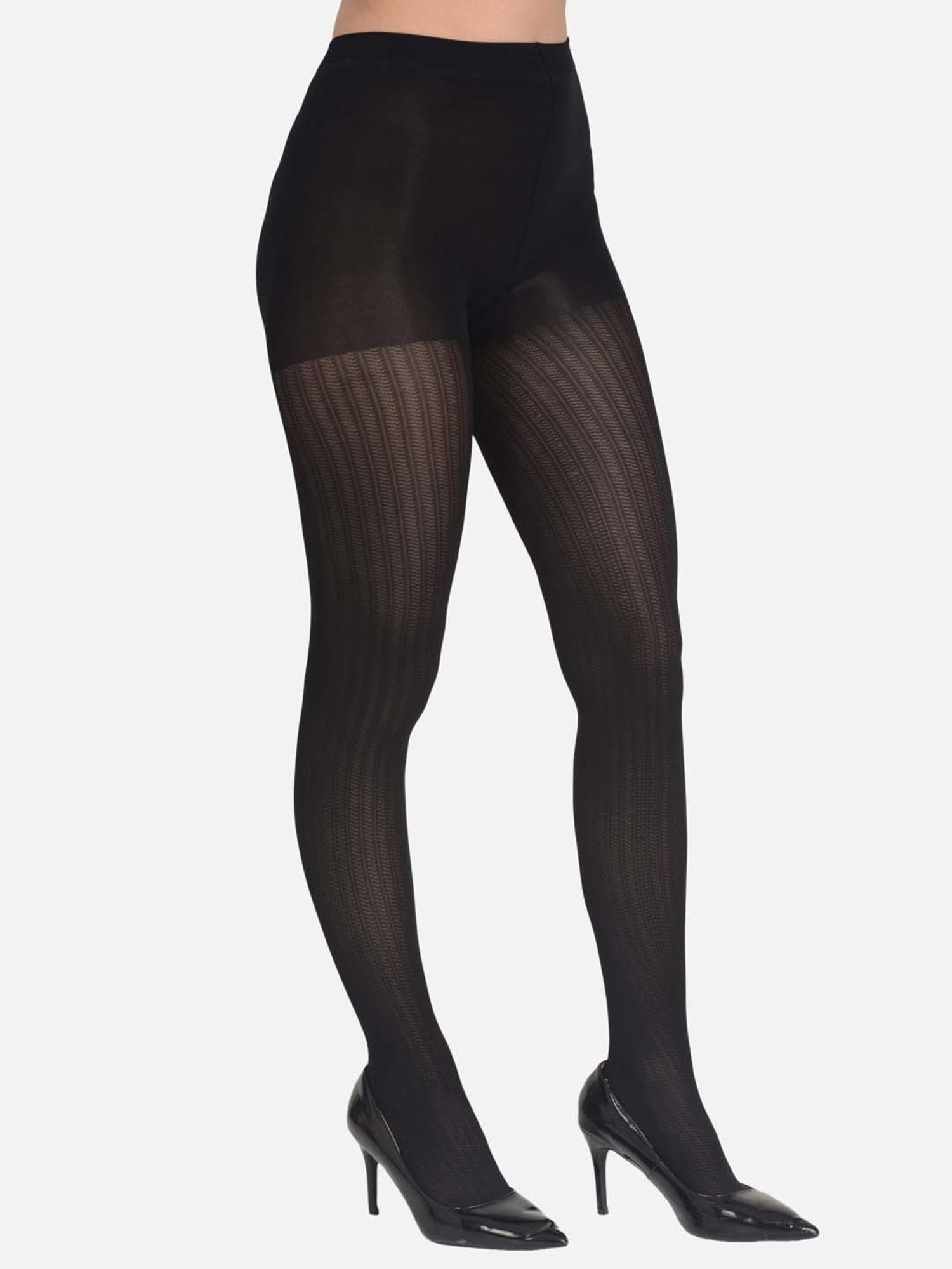 mod & shy Black Self Pattern Pantyhose Stockings