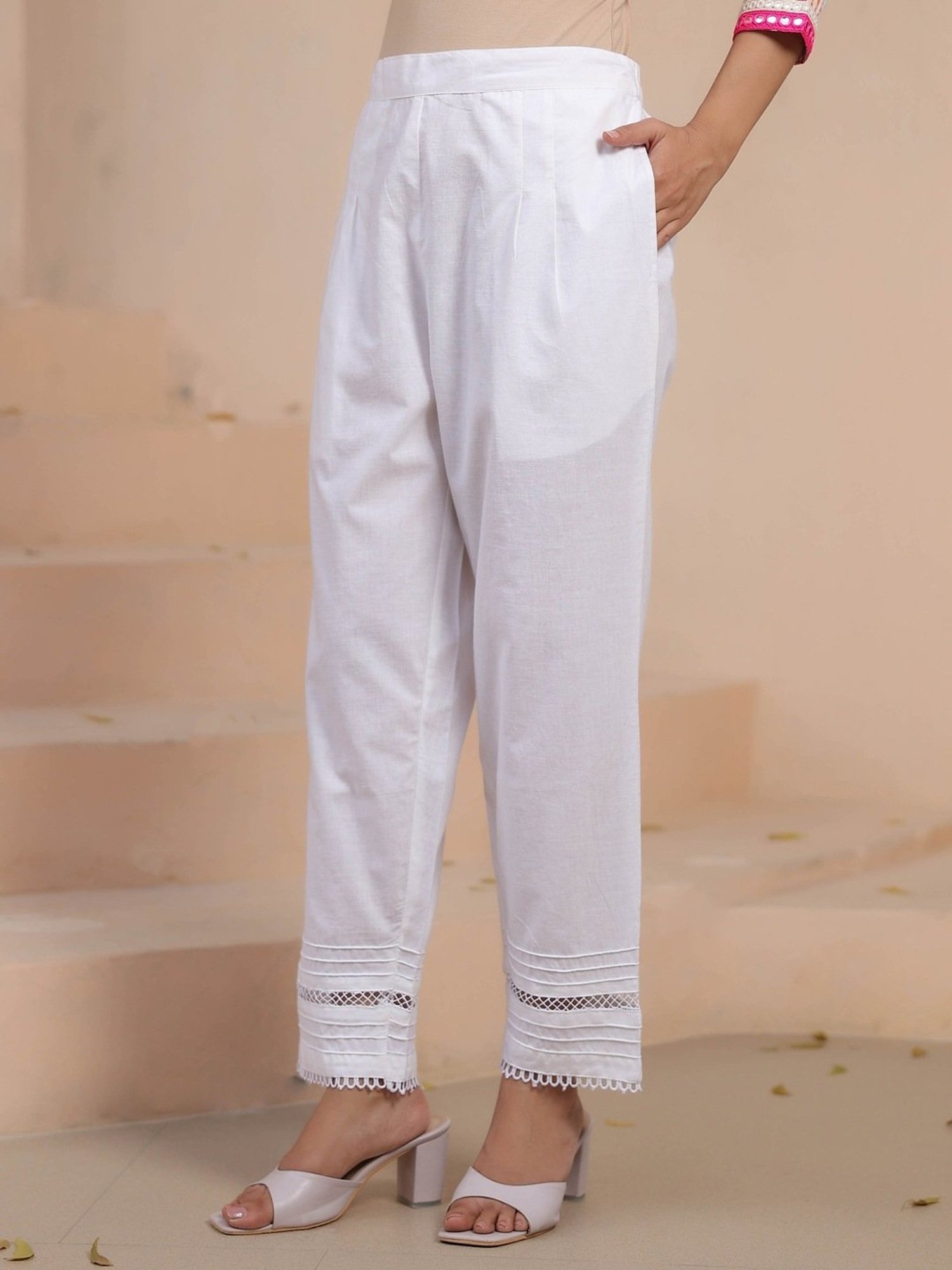 Rain and Rainbow Pink & White Cotton Printed Kurta & Pant Set With Dupatta