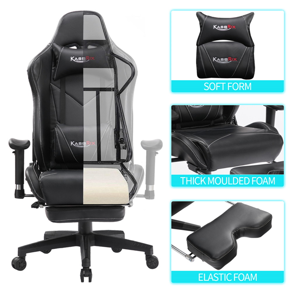 Kasorix Gaming Chair Racing Style Computer Chair with Footrest PU Leather Adjustable Gamer Chair with Headrest and Lumbar Support