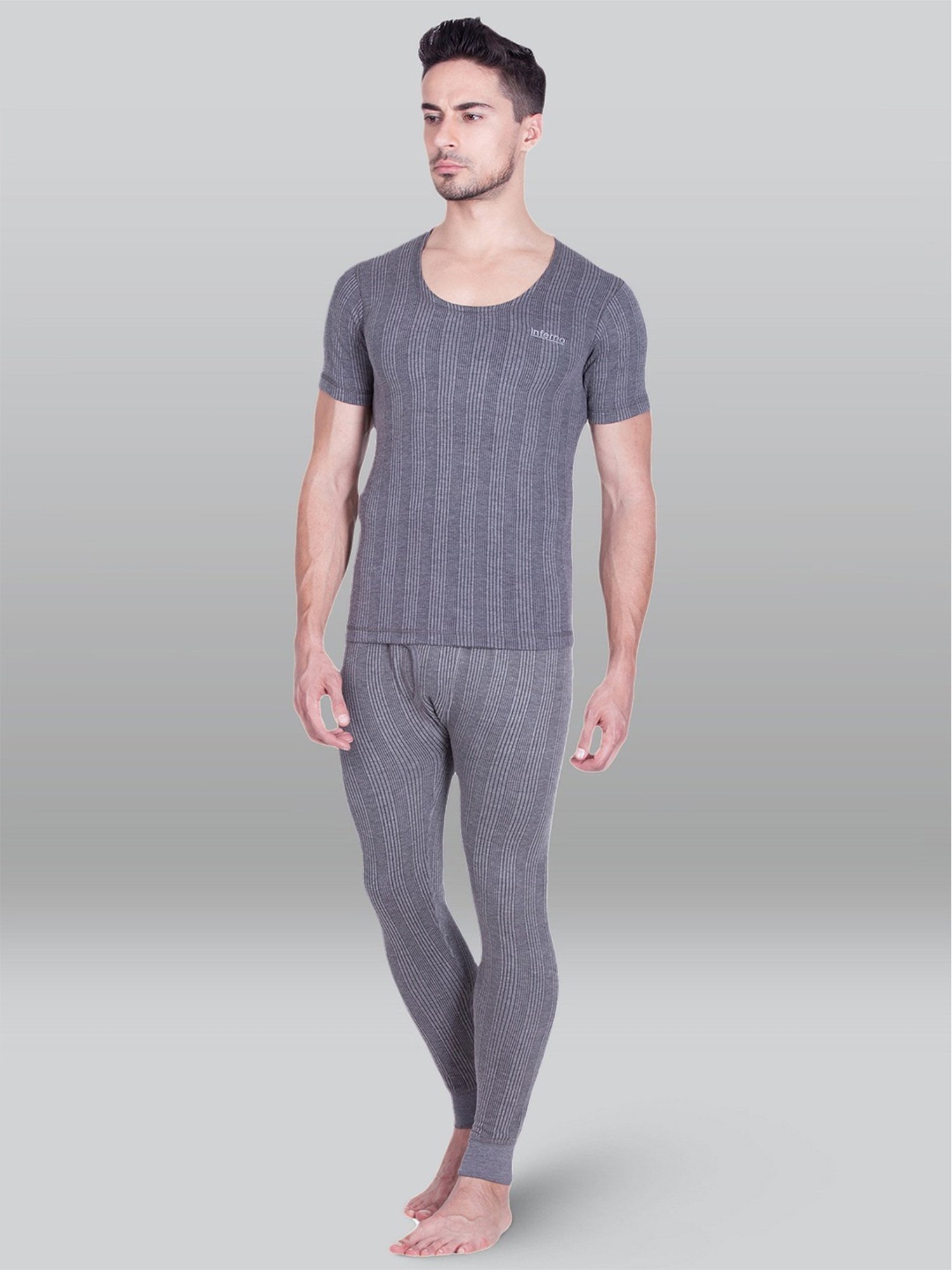 LUX Inferno Charcoal Skinny Fit Striped Thermal Set - Pack of 2