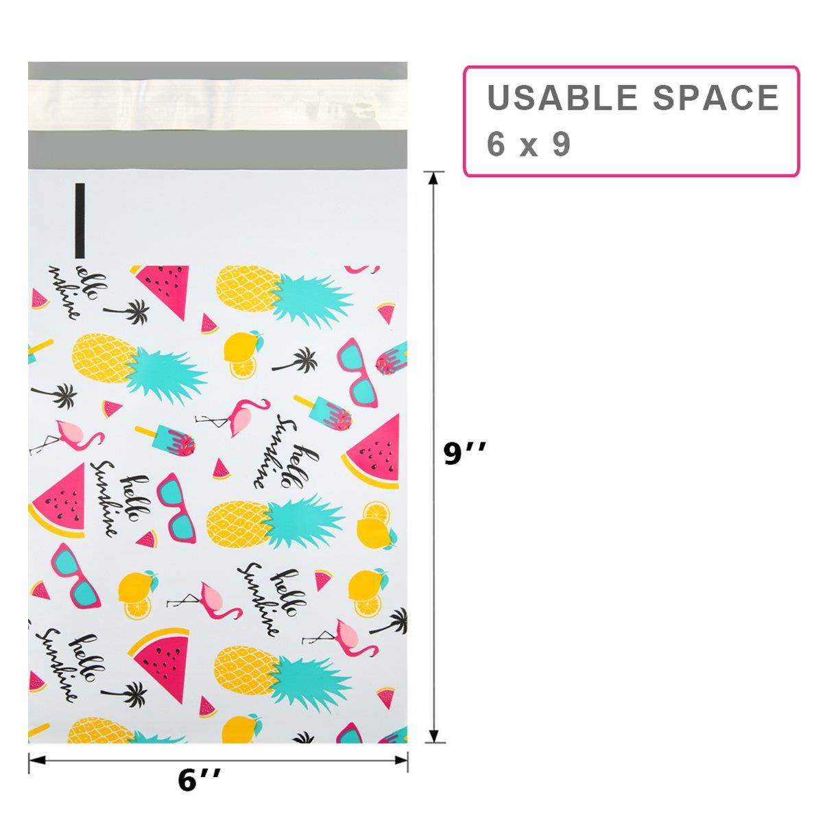 UCGOU 6X9" Poly Mailers Shipping Envelopes Boutique Custom Bags Waterproof and Tear-Proof Postal Printed Bags, Summer Element Designer, Thickness 2.35MIL, Pack of 100