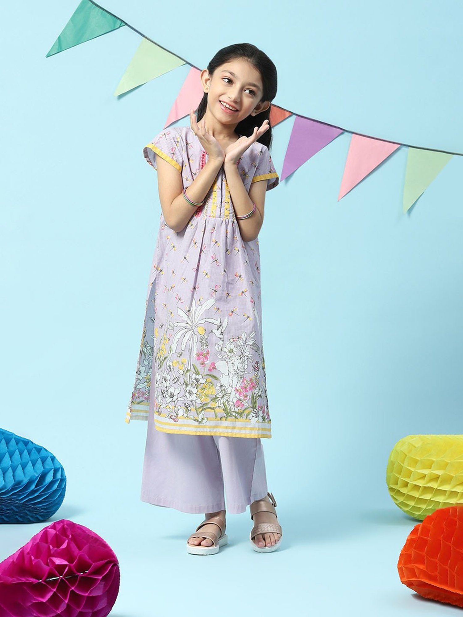 BIBA Girls Lilac Embellished Kurta with Pants