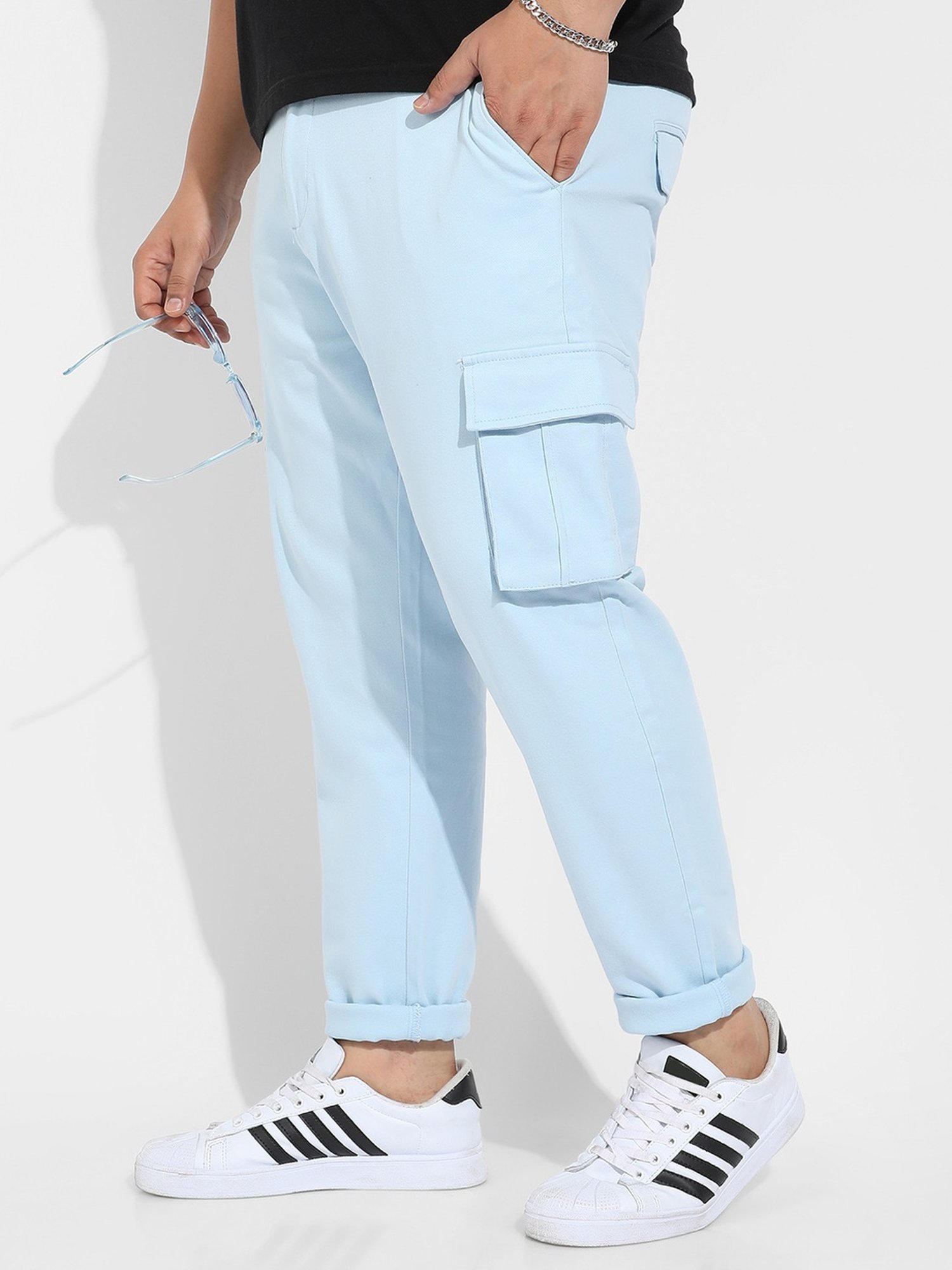 Instafab Plus Blue Regular fit Plus Size Cargos