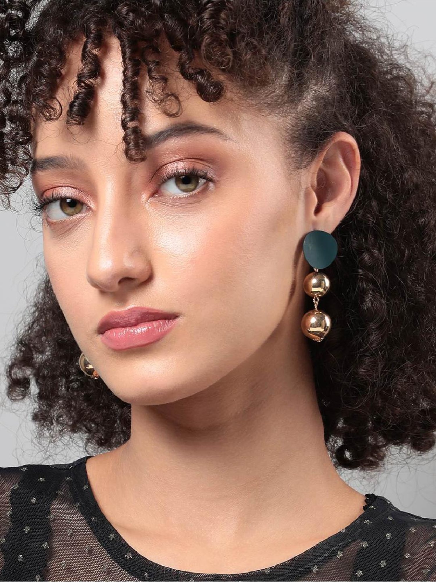 Sohi Women's Ball Chain Drop Earrings  Emerald Green