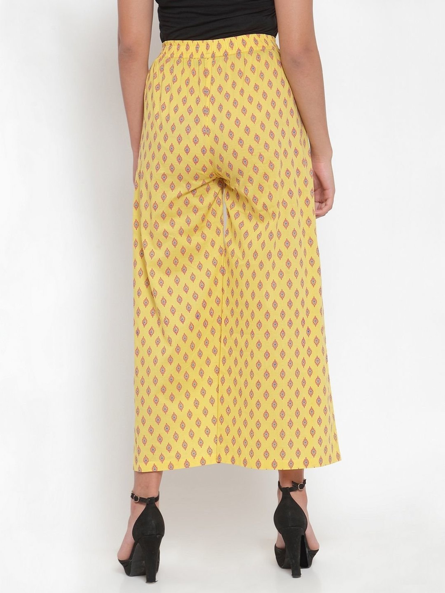 Indibelle Yellow Cotton Printed Palazzos