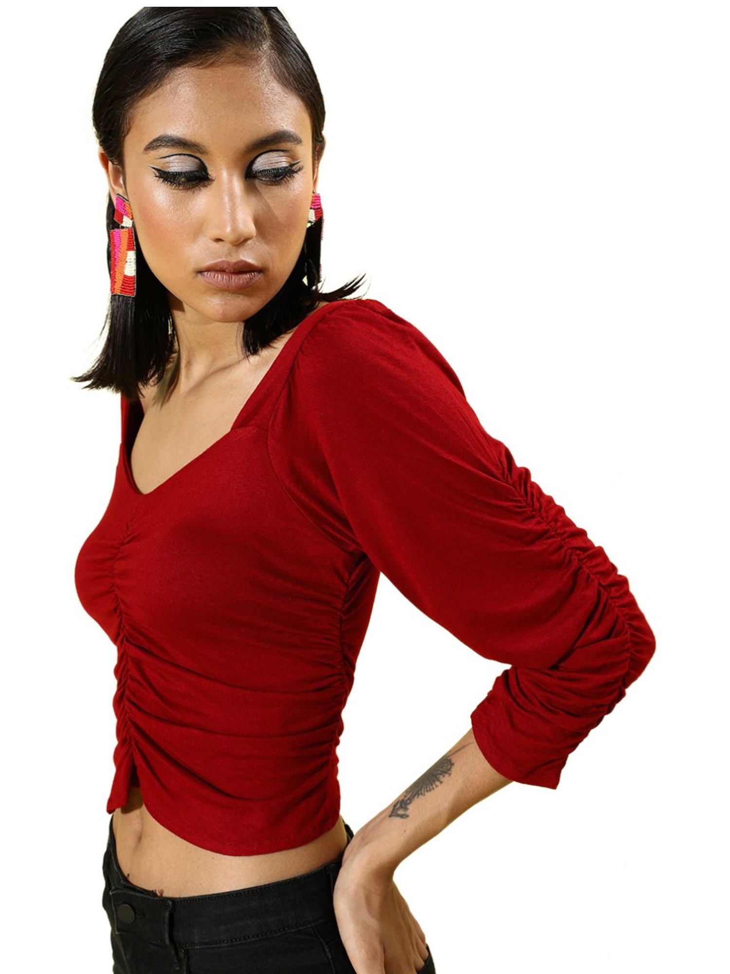 Sera Maroon Floral Print Crop Top