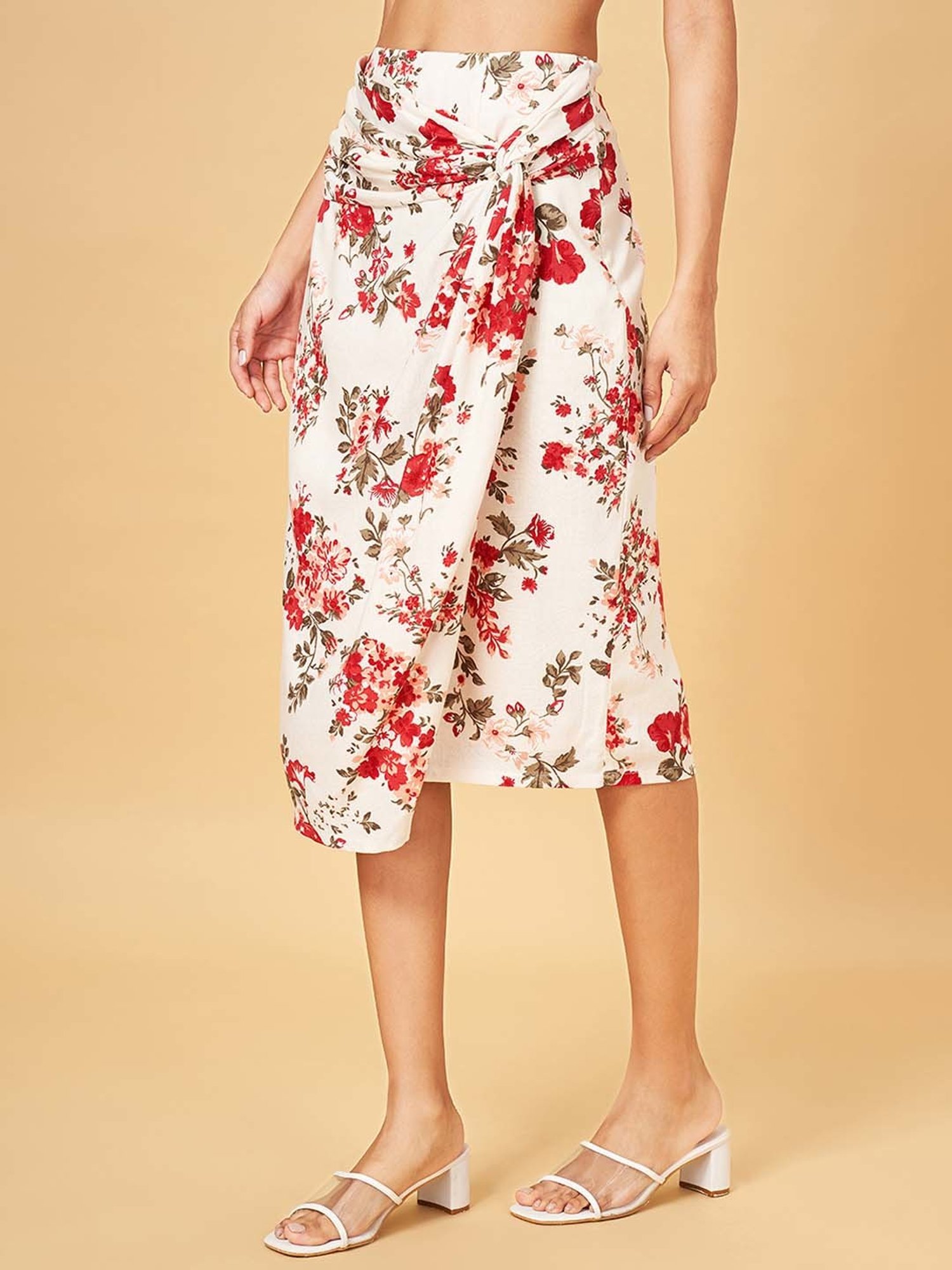 Honey by Pantaloons White & Red Printed A-Line Skirt