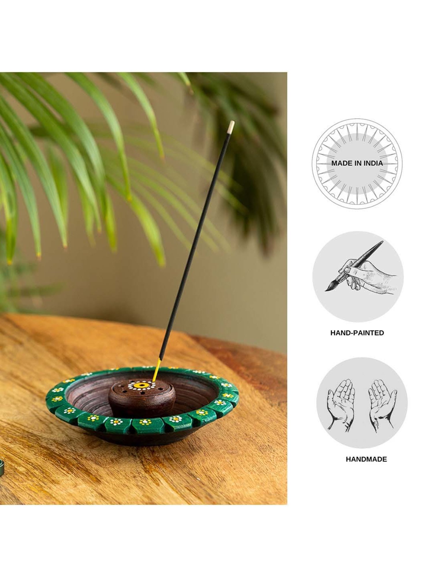 ExclusiveLane Brown Terracotta Flower Garden Hand-Painted Incense Stick Holder