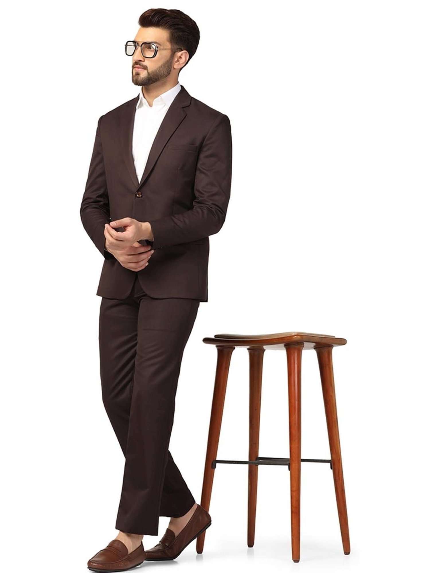 Raymond Brown  Slim Fit Printed Three Piece Suit