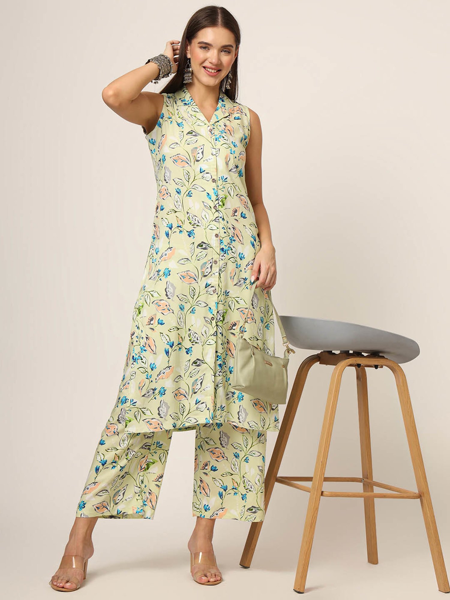 Divena Light Green Printed Kurta Pant Set