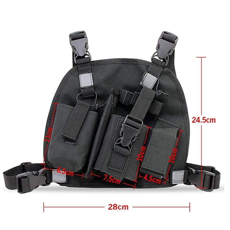 Universal Radio Chest Harness Pack Front Pocket Pouch Bag Holster EMS Vest Rig with Reflective Stripe for Two Way Radio Walkie Talkie Black Rescue Essentials