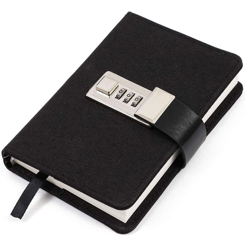 Paper Junkie Diary with Password Lock, Fabric Hardcover Notebook Journal with Lined Pages (4" x 5.75" x 1.2")