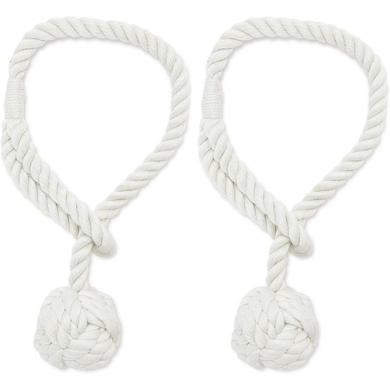 Okuna Outpost 2-Pack White Cotton Window Curtain Tiebacks Tie Back, 20" Holdbacks Rope for Drapes