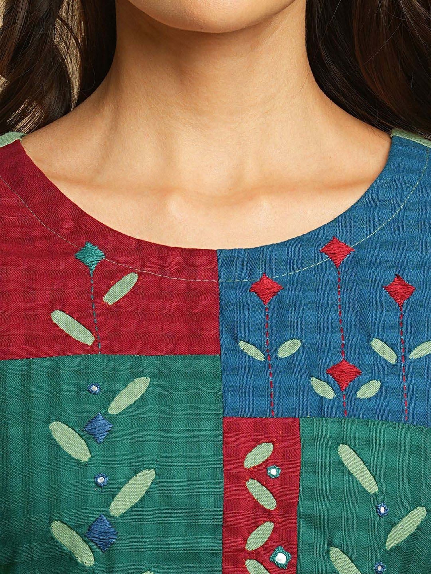 Kami Kubi Green Cotton Embroidered A Line Kurta