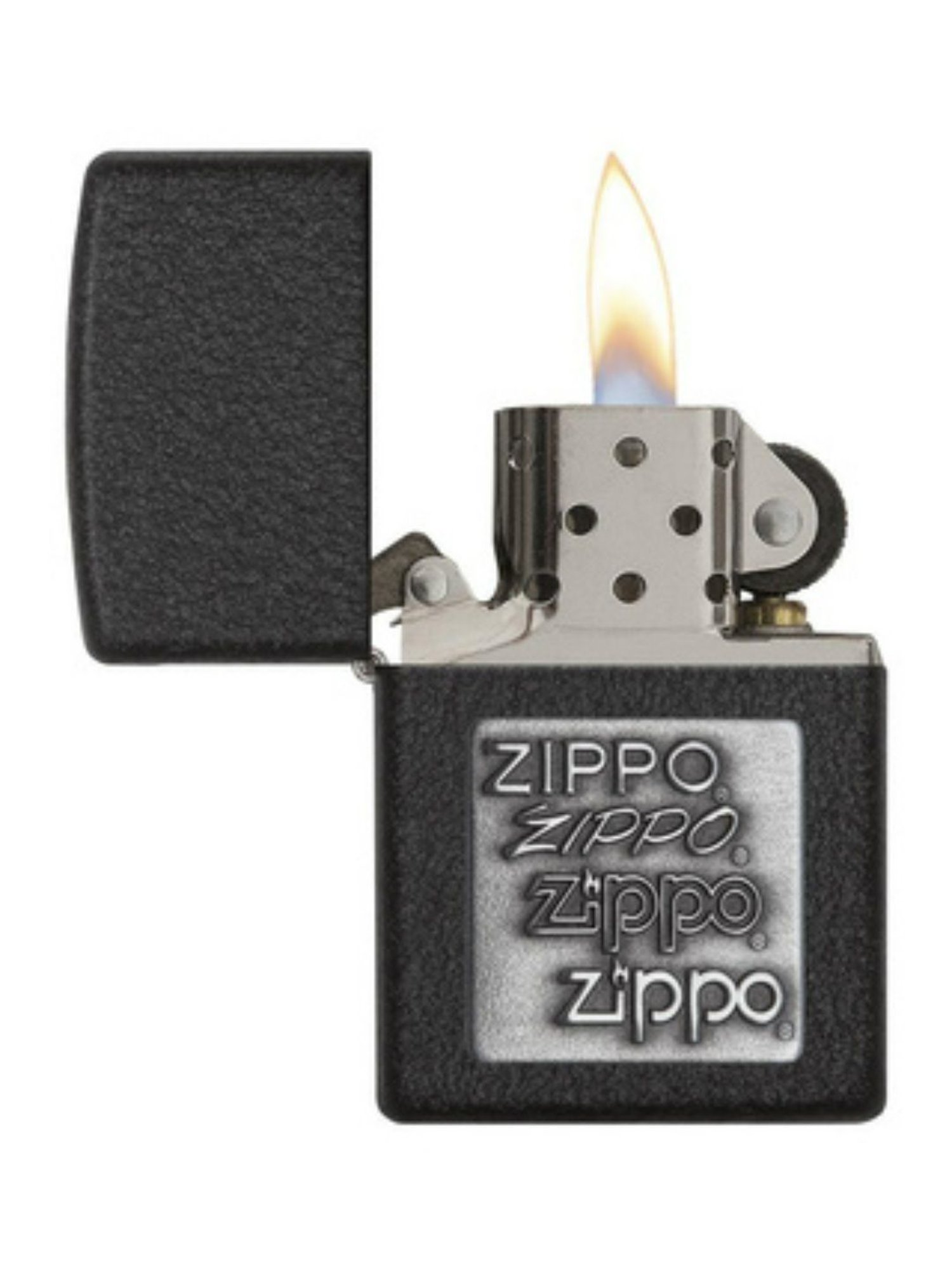 Zippo Black Crackle Logo Brass Pocket Lighter