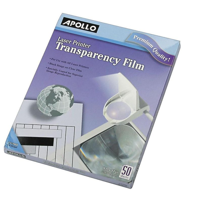 Apollo B/W Laser Transparency Film w/o Sensing Stripe Letter Clear 50/Box CG7060