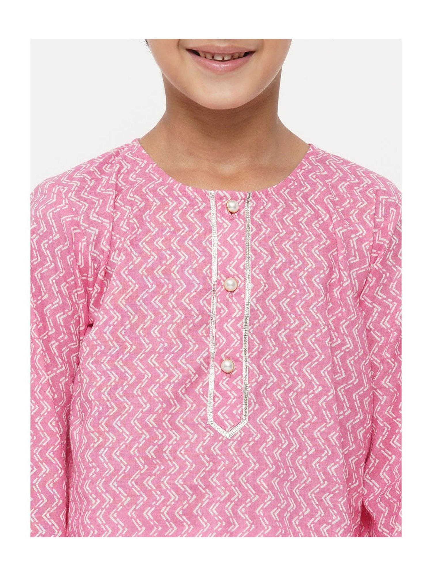 Little Bansi Pink & White Printed 1 Kurta + 1 Pyjamas