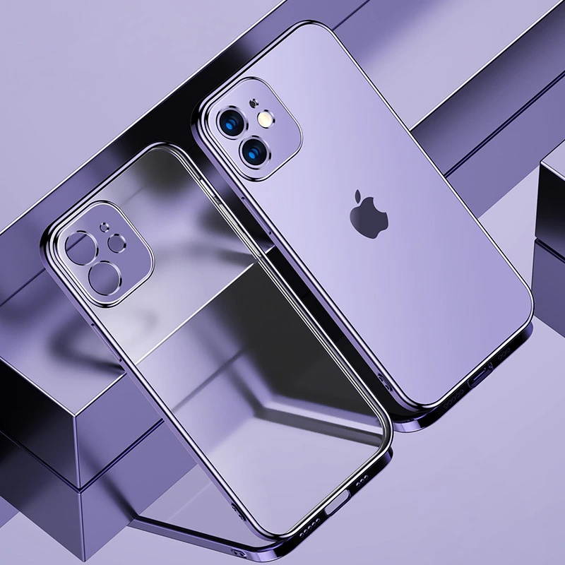 Square Frame Plating Clear Phone Case for IPhone 12 11 Pro Max Mini X XR XS 7 8 Plus SE 2  Transparent Silicone Cover