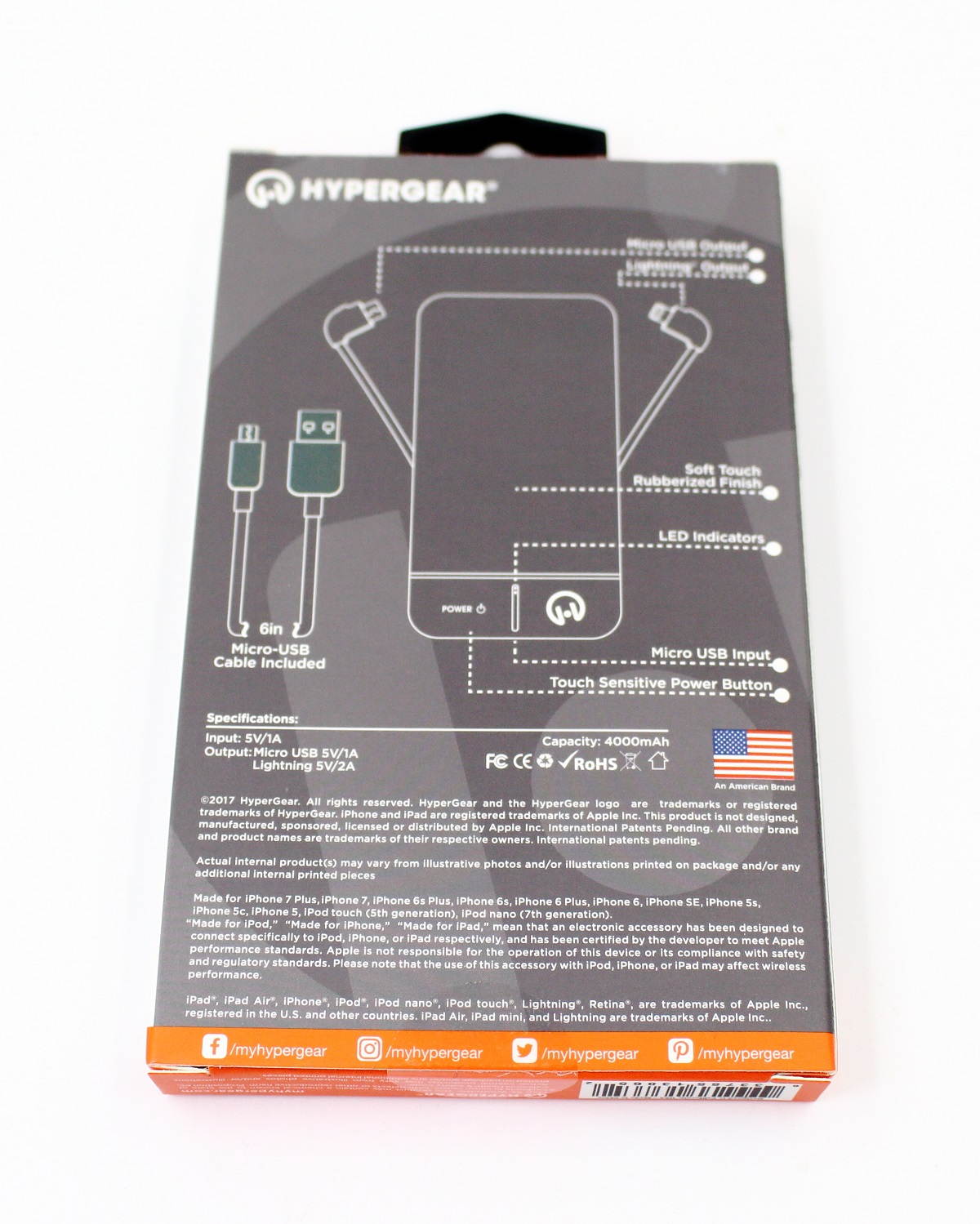 Hypergear 4000mah Lightning Micro USB Cable Portable Charger Power Bank iPhone