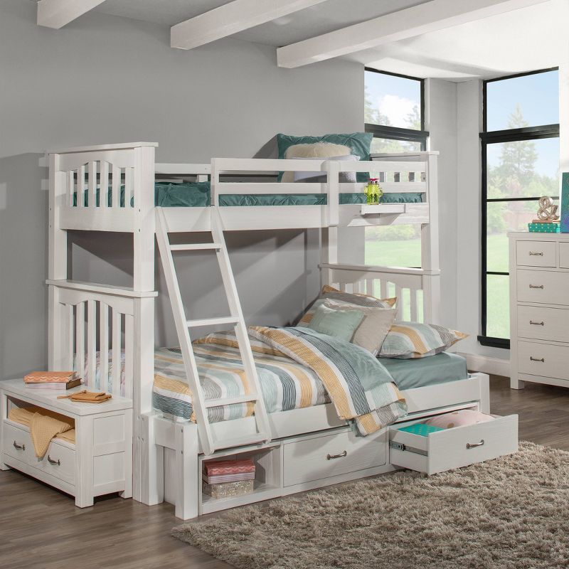 Twin/Full Highlands Harper Bunk Bed with Storage Unit and Nightstand White - Hillsdale Furniture