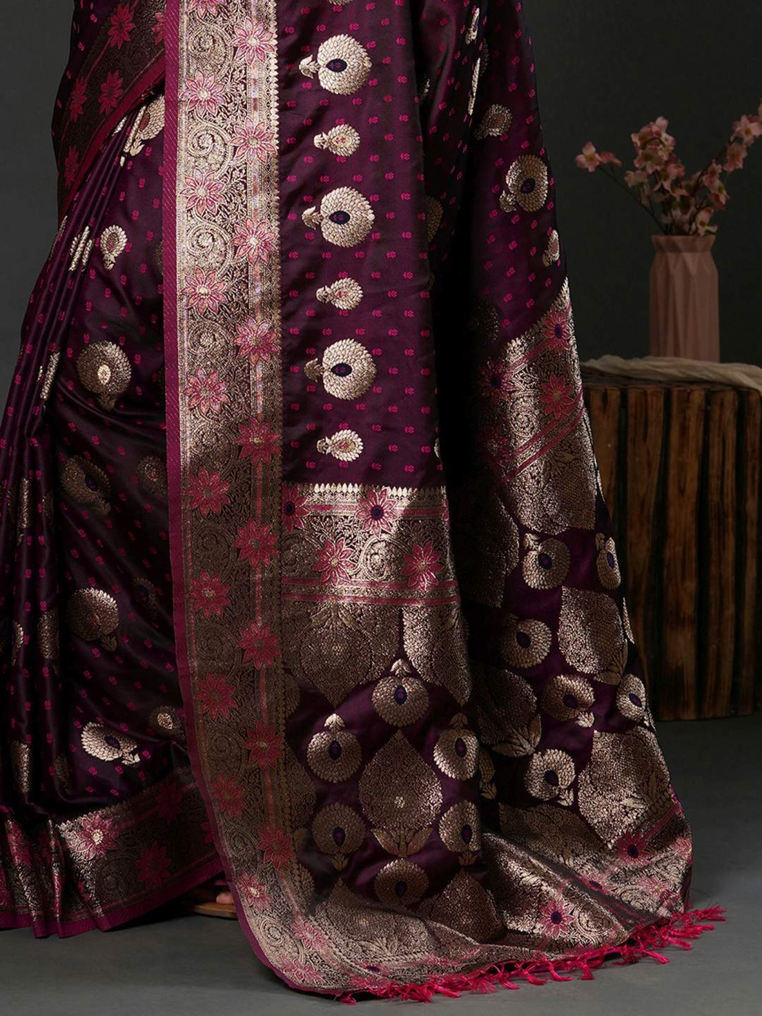 Saree Mall Purple Woven Saree With Unstitched Blouse