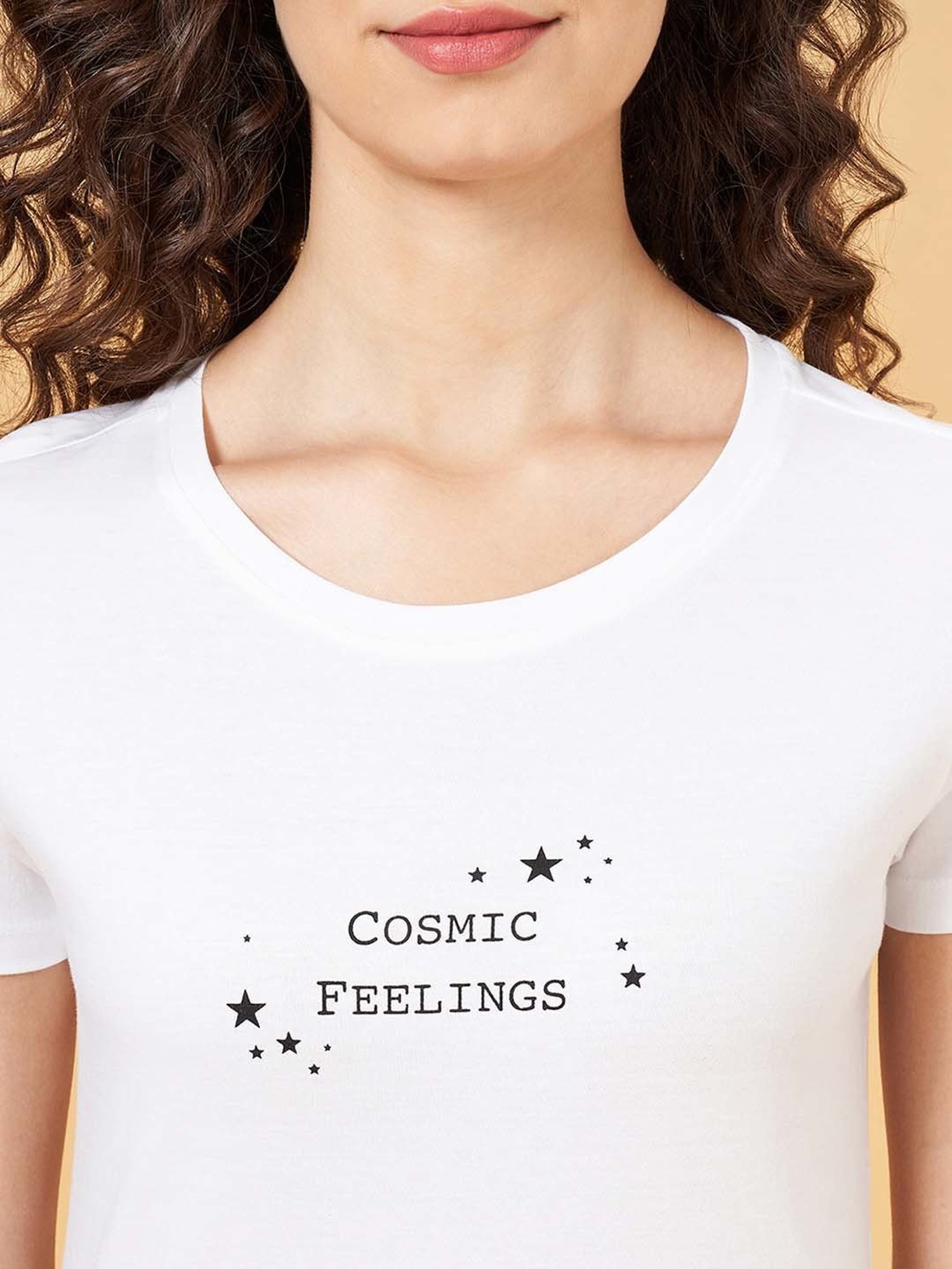 Honey by Pantaloons White Cotton Printed T-Shirt