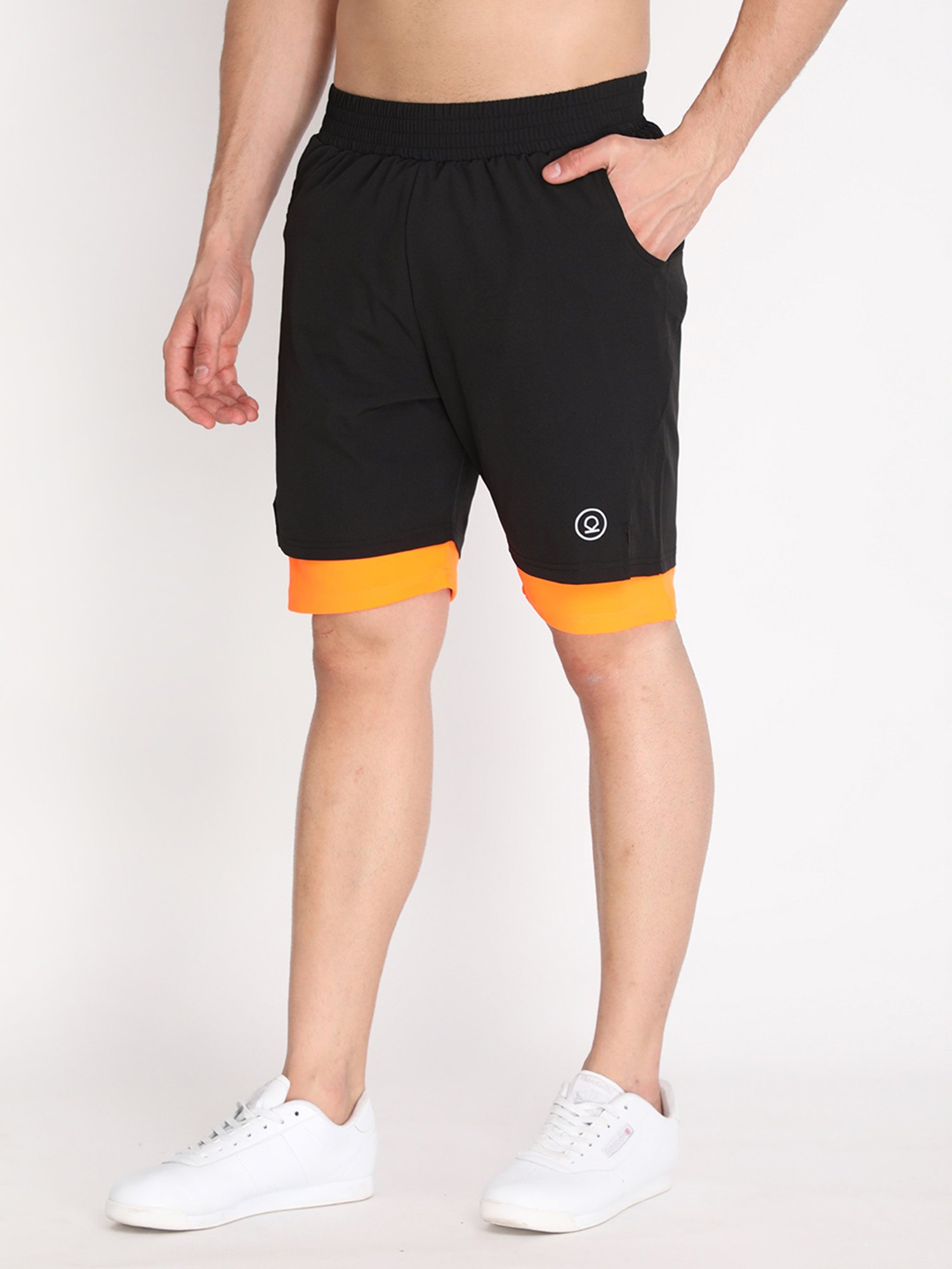 Chkokko Black & Orange Regular Fit Shorts