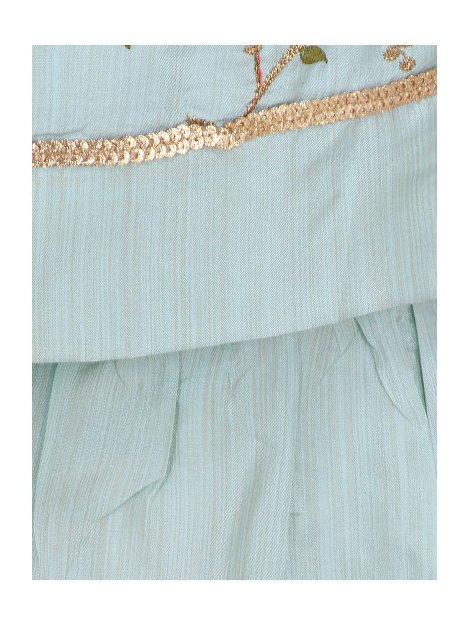 Cutecumber Kids Green Embroidery Kurta With Sharara Pants